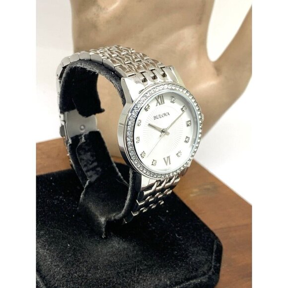 Bulova Women's Watch 96L297 Quartz Silver Dial Gemmed Stainless Steel 32mm - Picture 13 of 13